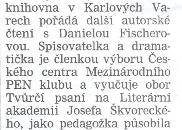 Autorské čtení s Danielou Fischerovou