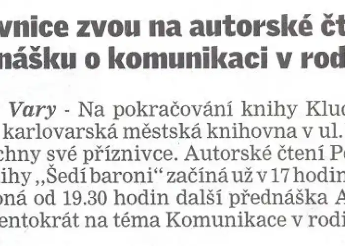 Autorské čtení a přednáška komunikace v rodině