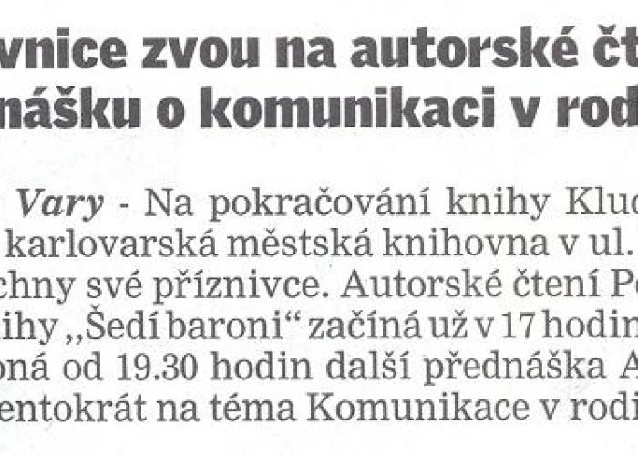 Autorské čtení a přednáška komunikace v rodině