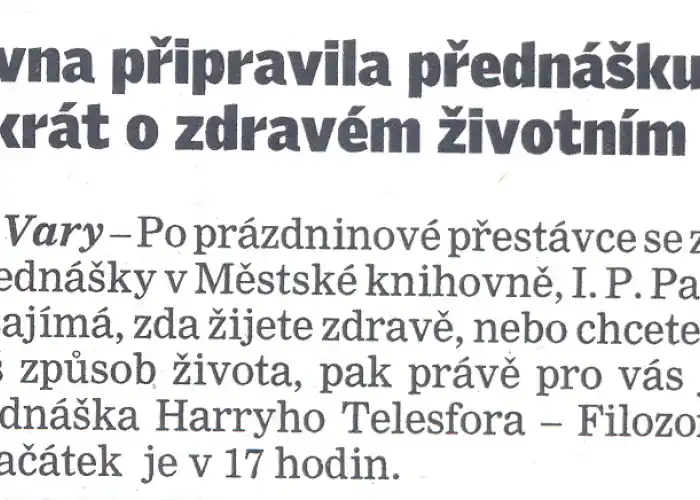 Knihovna připravila přednášku, tentokrát o zdravém životním stylu